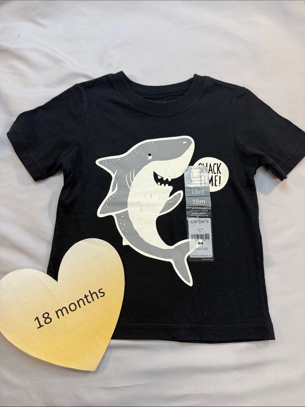 Carter's Black Short Sleeve Tee with White & Gray Shark Graphic